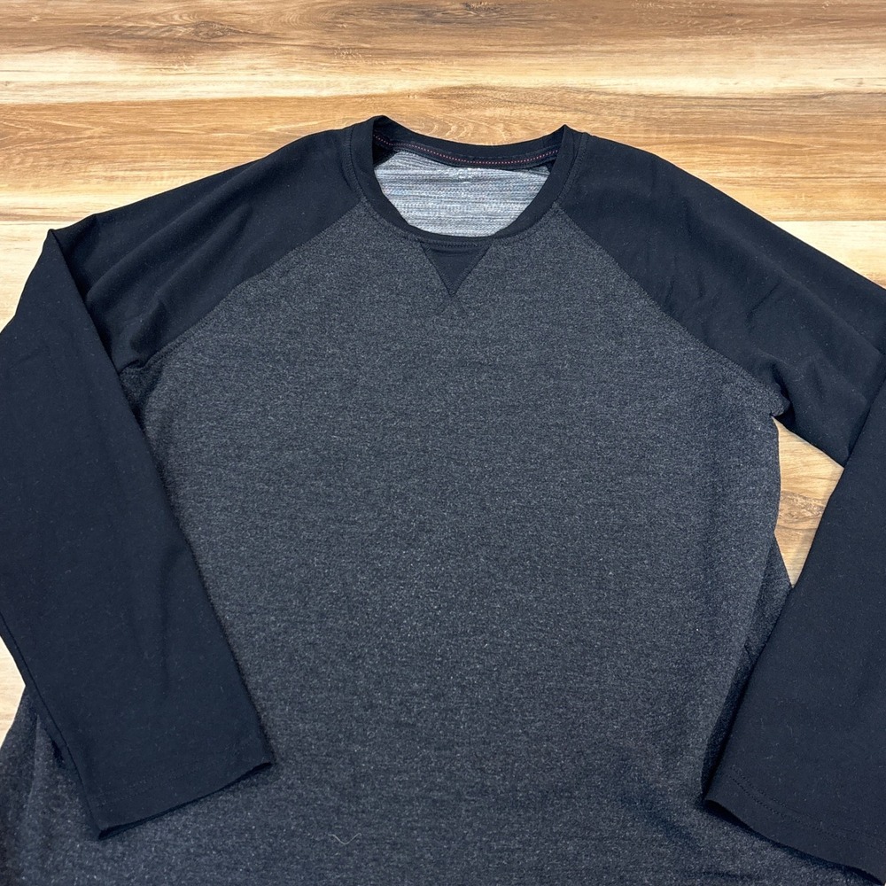 Orvis Mens Long Sleeve Raglan Crewneck Shirt Large Charcoal Black Stretch